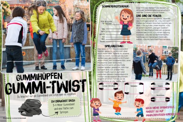 MeinAbenteuer-Das Magazin für Draussenkinder_Ausgabe2_22 - Gummihüpfen pder auch Gummi-Twist - mit Spielanleitung noch mehr Spiele findest du auf www.draussen-kinder.com